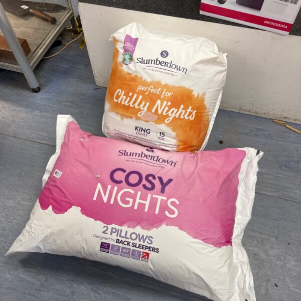 New Slumberdown king size duvet set with pillows in packaging.