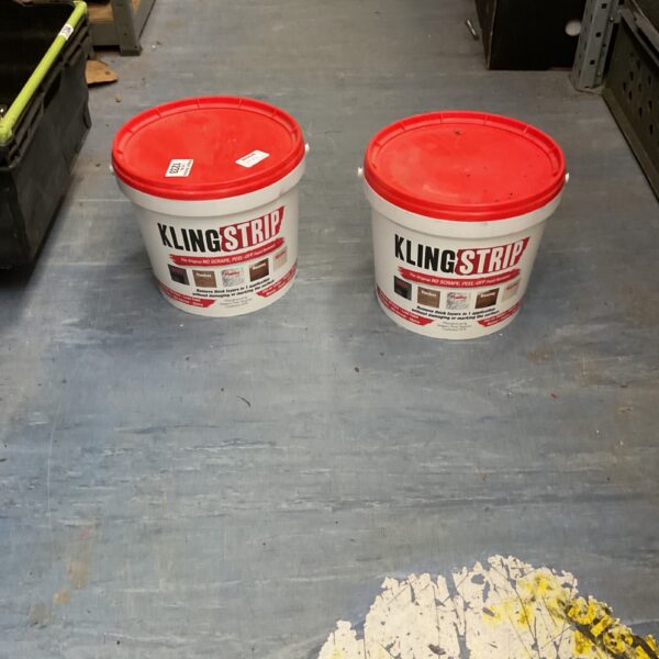 Two tubs of Kling-Strip paint remover for DIY projects.