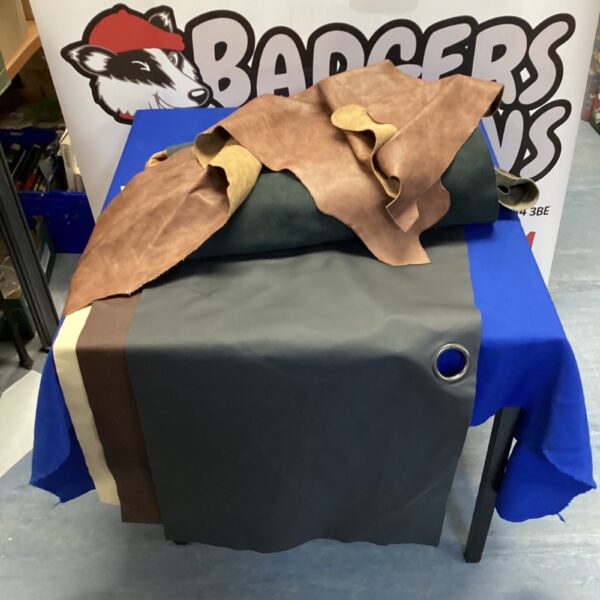 Mixed leather offcuts bundle for crafting and DIY projects.