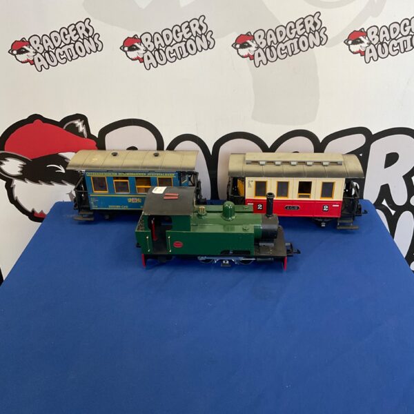 Vintage Lehmann garden railway train set with carriages.