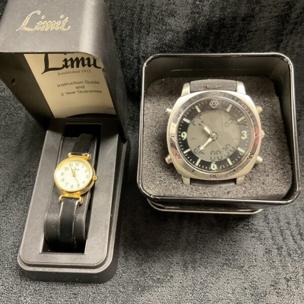 Vintage Limit ladies wristwatch with a round face and silver strap.