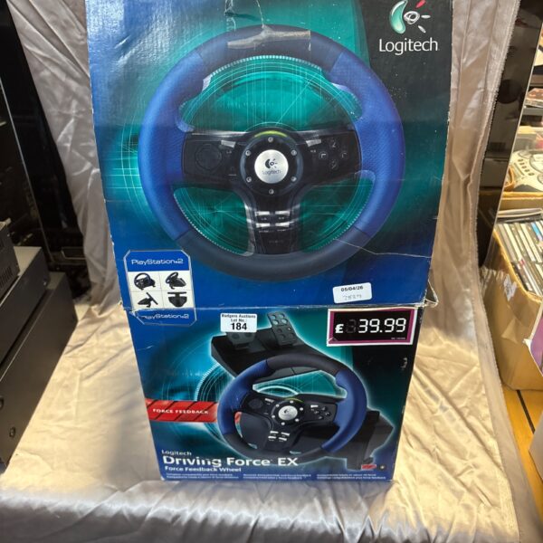 Logitech Driving Force EX force feedback steering wheel for PlayStation 2.