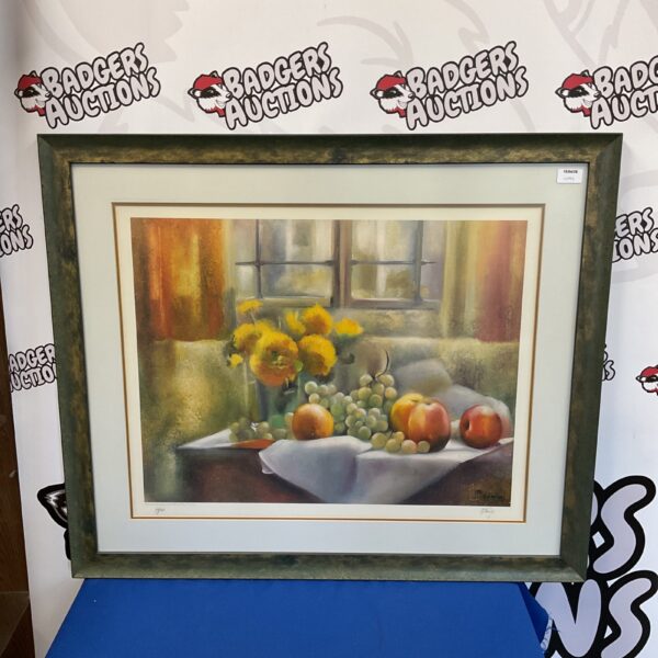 M Bering limited edition still life print with fruit and flowers.