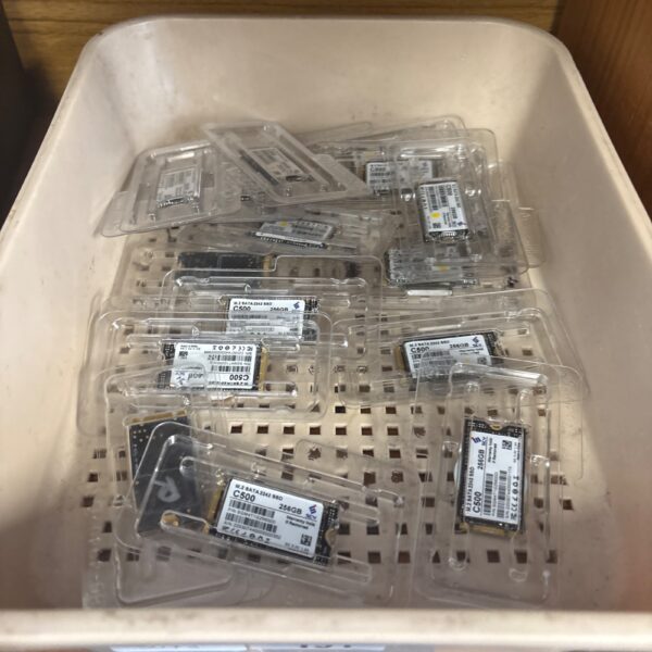 Lot of M.2 C500 256GB SSDs for computer upgrades.