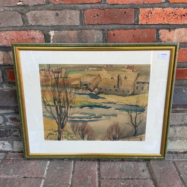 Signed 1952 Macdonald watercolour painting of a village scene.