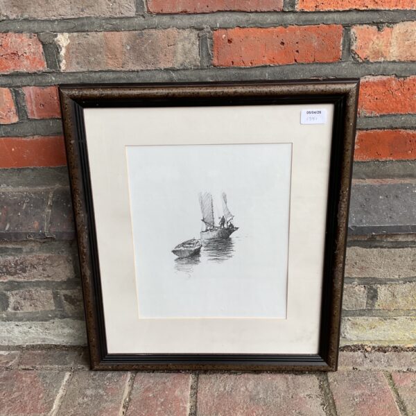 Vintage 1962 Martin Macrill nautical illustration of a sailboat.