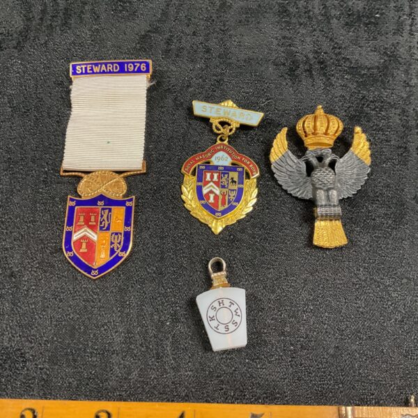 Vintage masonic Rose Croix jewel lot with eagle emblem.