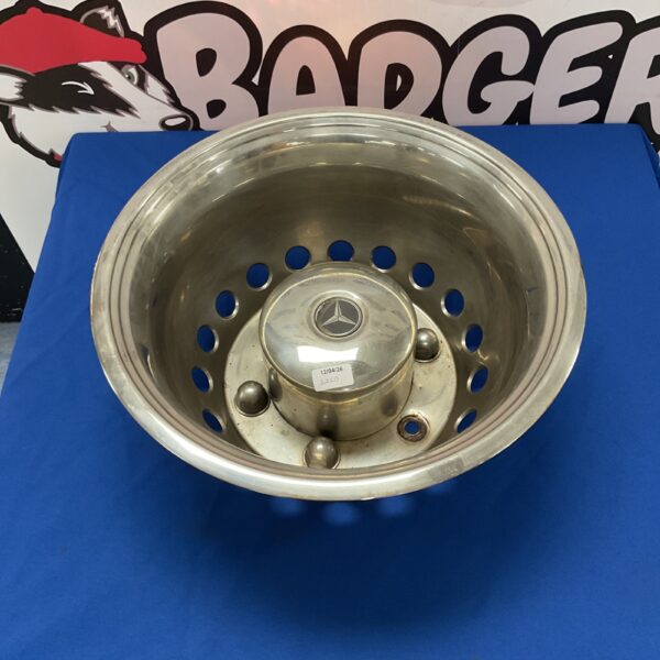Stainless steel Mercedes Sprinter wheel simulator for van styling.