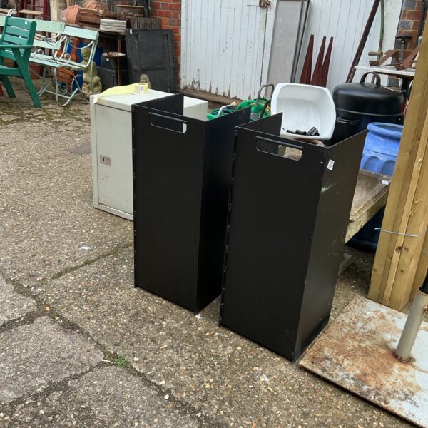 Salvaged metal bin fronts for industrial projects.