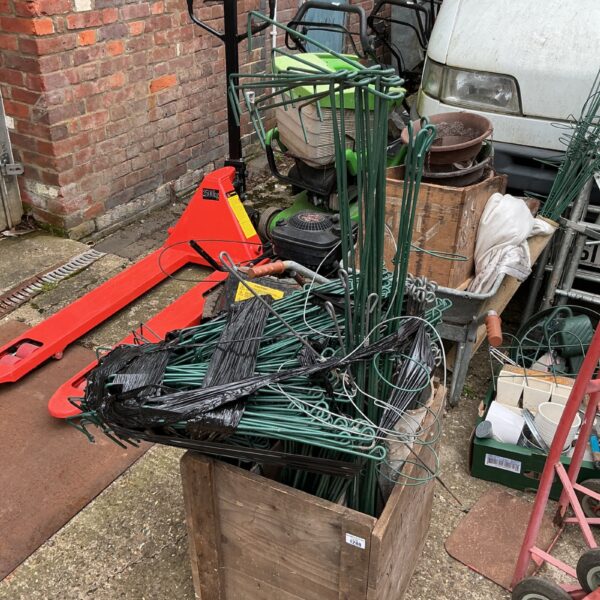 Large lot of metal flower trainers for garden plant support.