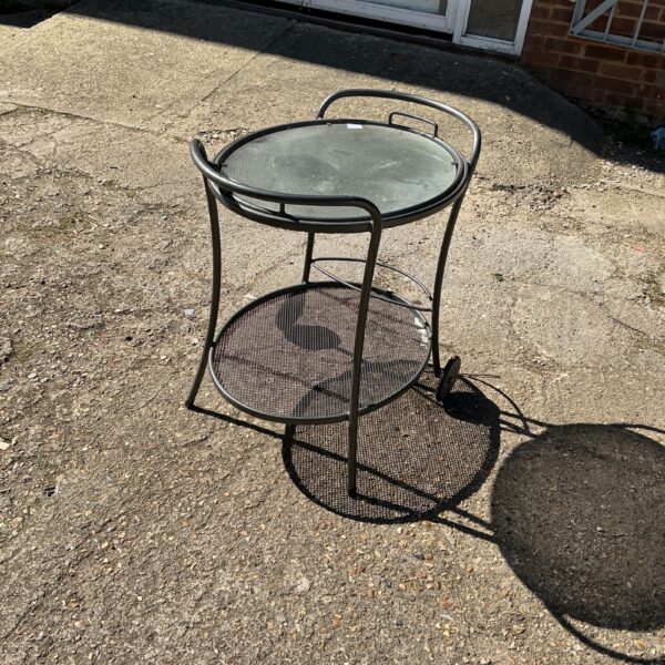 Vintage metal patio trolley with glass top