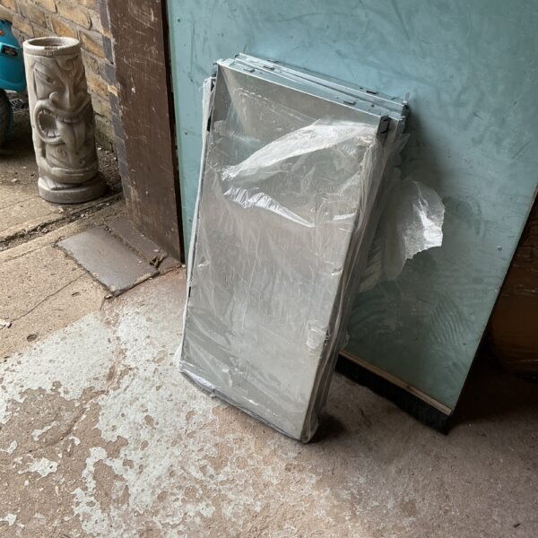 Used metal shelving kit for garage storage.