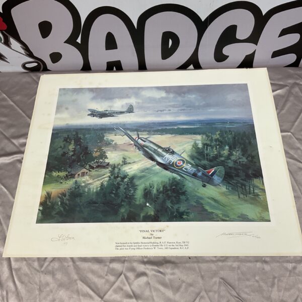 Signed Michael Turner Spitfire print titled "Final Victory" depicting WWII aviation art.