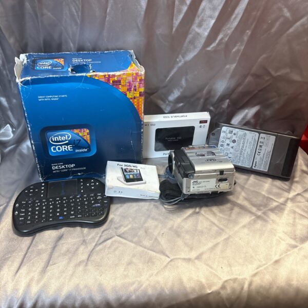 Mixed lot of technology including Intel processor and JVC camcorder.