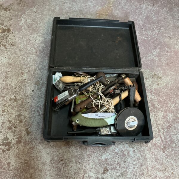 Vintage mixed tool lot in a carrying case.