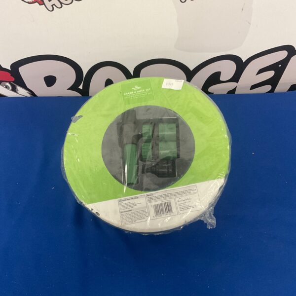 Morrisons garden hose set in packaging, ideal for outdoor watering.