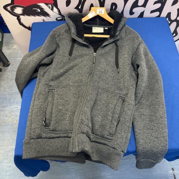 Men's Mountain Warehouse fleece jacket, size L, hooded and lined.