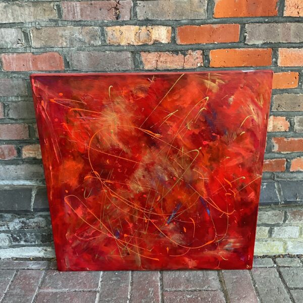 Vibrant abstract painting “Space Odyssey” by M P Greenwood on canvas.