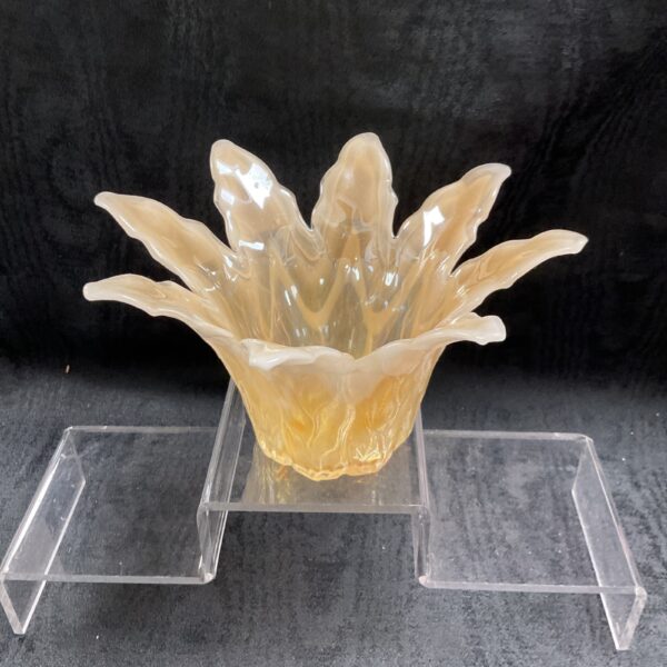 Vintage amber Murano glass bowl with floral design.