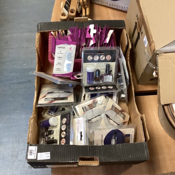Assorted nail polish and cosmetic items in a mixed lot.