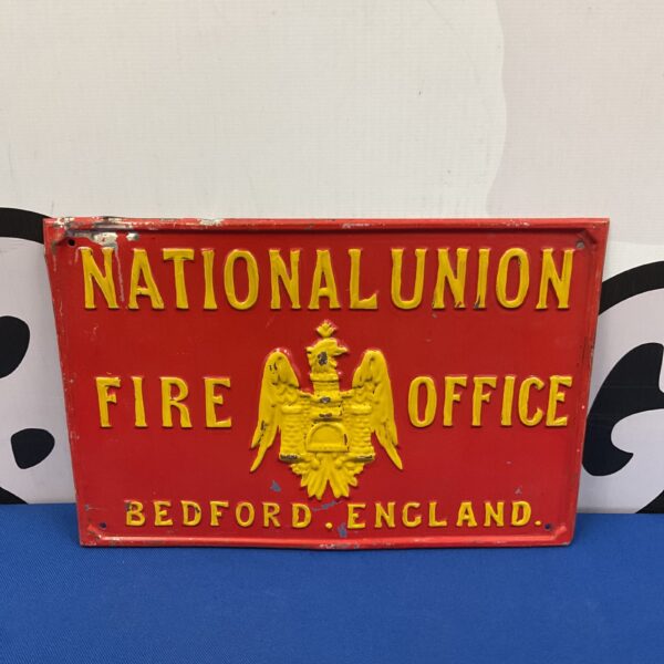 Vintage National Union Fire Office tin sign from Bedford, England.