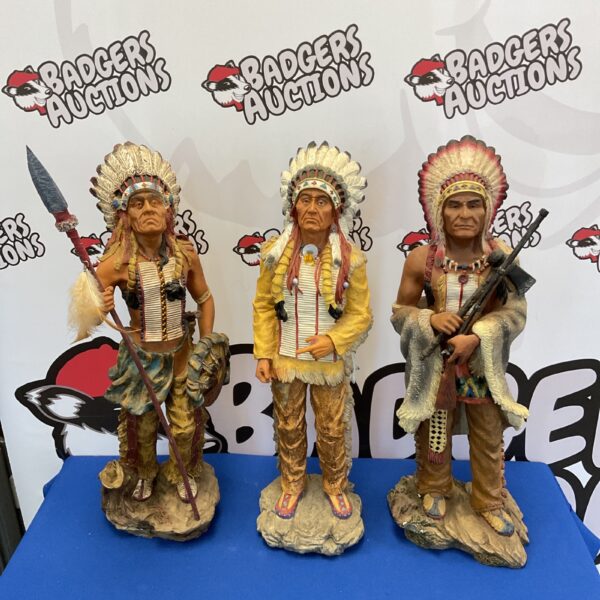 Three large Native American chief figures with detailed tribal attire.