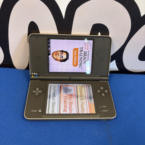 Front view of a Nintendo DS XL handheld console.