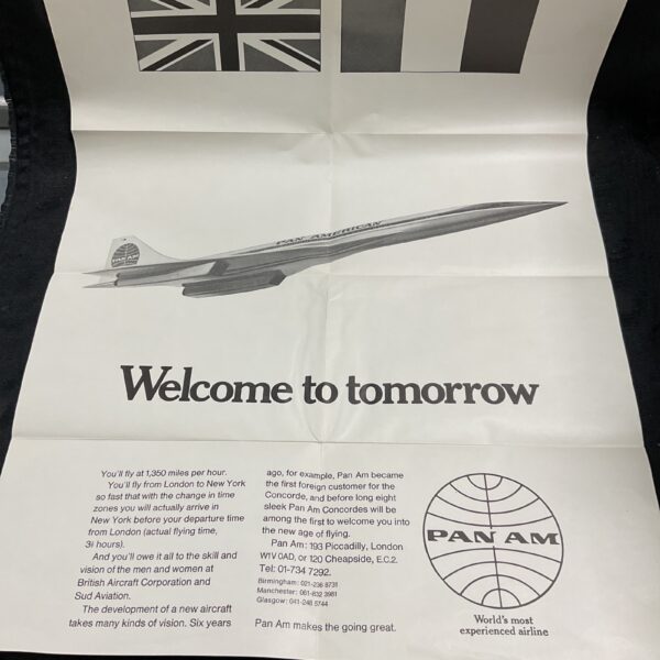 Vintage Pan Am Concorde poster showcasing the supersonic jet.