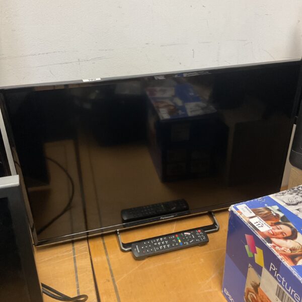 Panasonic 32 inch HD television with remote control displayed.