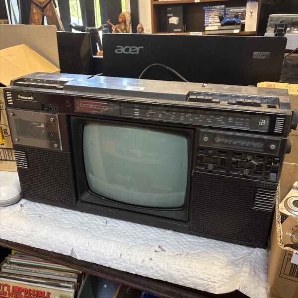 Vintage Panasonic CRT TV with cassette recorder, retro electronics.