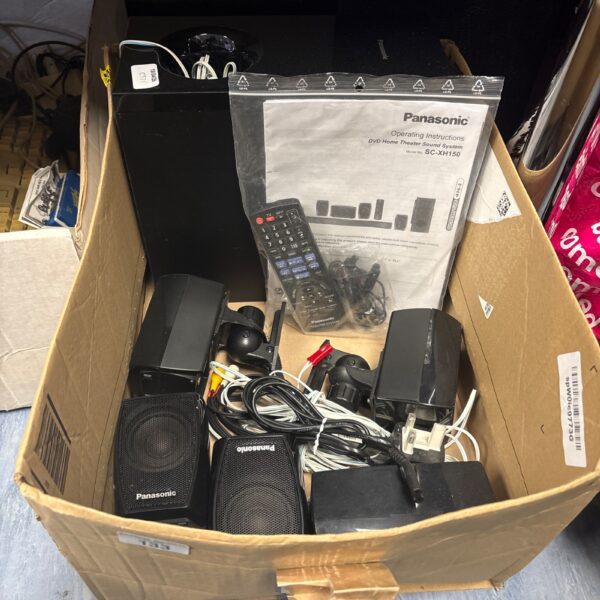 Panasonic SC-XH150 DVD home theatre system components in a box.