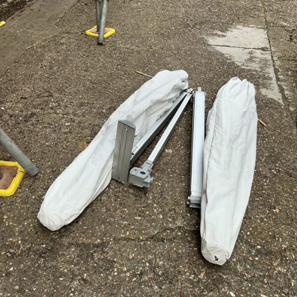 Two white Paraflex umbrellas for photography lighting setup.