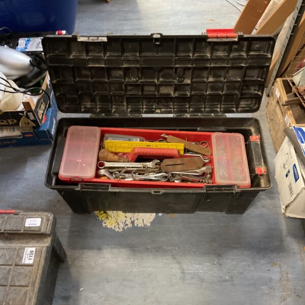 Used Parat tool box filled with various mechanic and workshop tools.