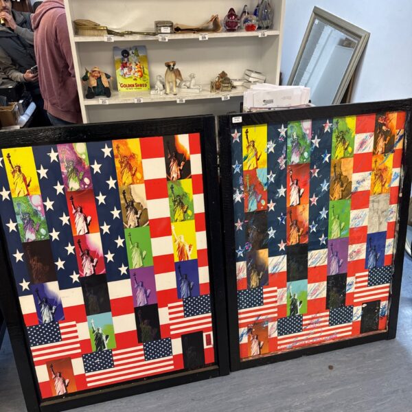 Large framed patriotic prints with American flag design by P Longley.