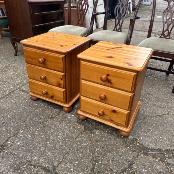Pair of vintage pine bedside cabinets with dovetail drawers.