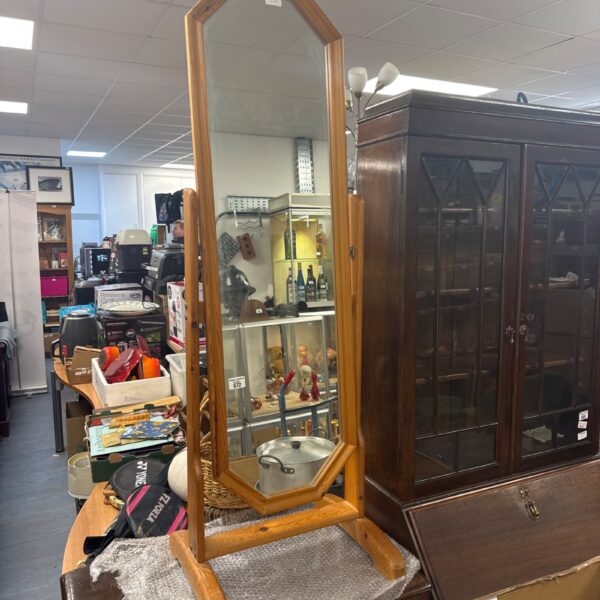 Vintage pine full length mirror with wooden frame.