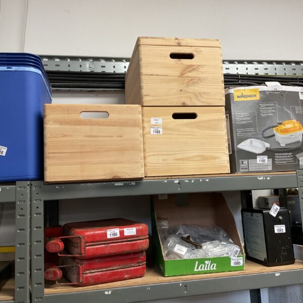Rustic pine storage crate for home organization and decor.