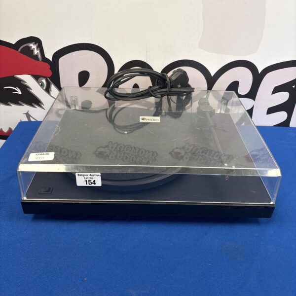 Front view of a Pro-ject Debut Turntable record player.