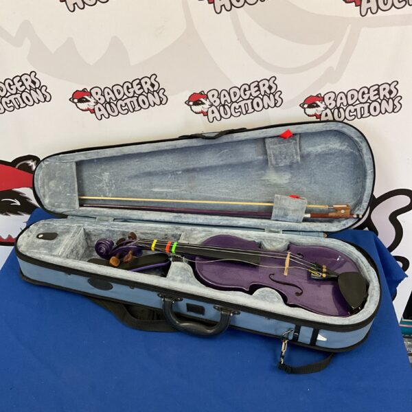 Purple harlequin 1/2 size violin with bow and case.
