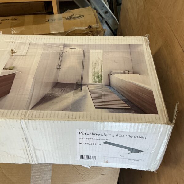 Purusline Living 600 shower tile insert for bathroom drainage.