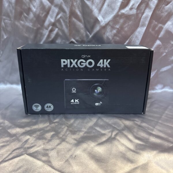 Qinx Pixgo 4K action camera in original packaging.
