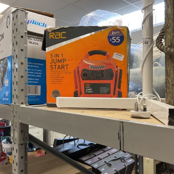 Rac 5 in 1 jump starter unit for car emergencies.
