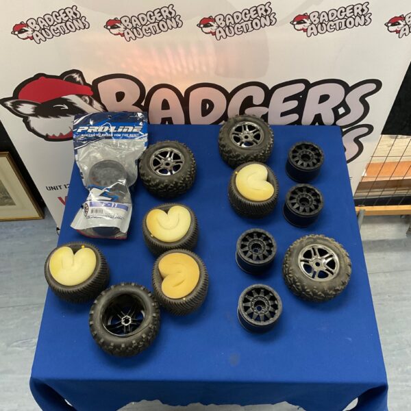 Mixed lot of RC car tyres including Traxxas and Pro-Line brands.
