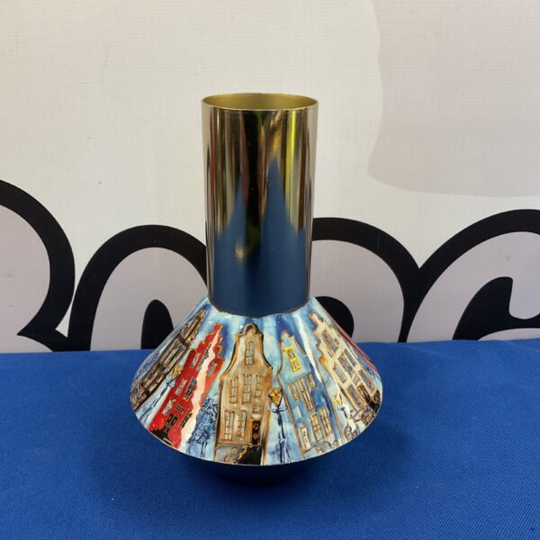 Rick triest canal house vase, vibrant metal Dutch decor