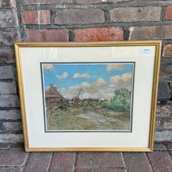 J M Chapman pastel painting of the River Thames at Isleworth.