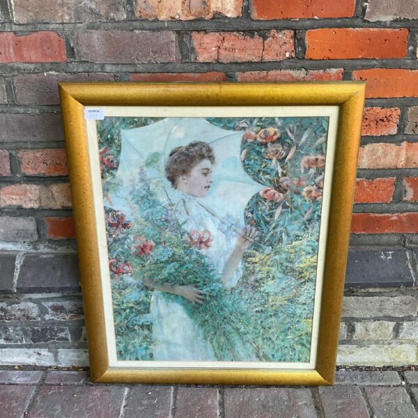 Vintage framed print of "The White Parasol" by Robert Lewis Reid.