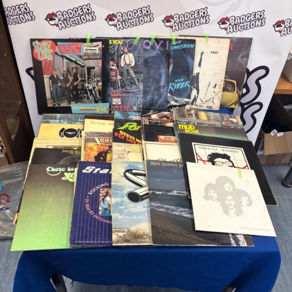 Lot of vintage rock LPs and vinyl records for collectors.
