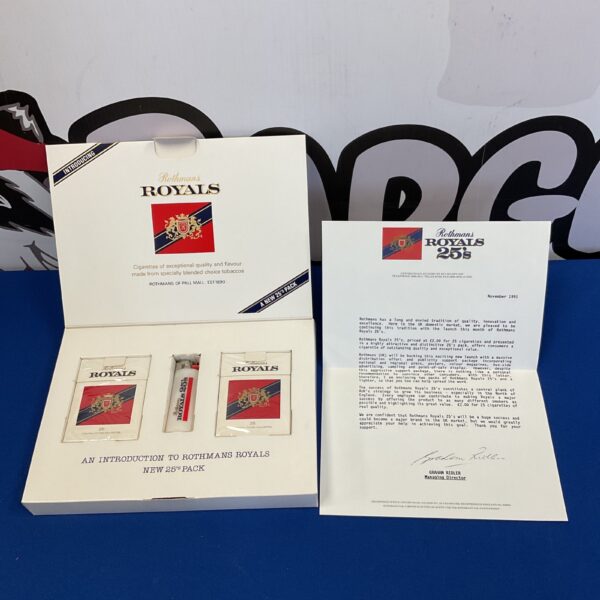 Vintage sealed Rothmans Royals 25s cigarette pack for collectors.