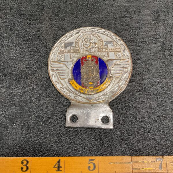 Vintage Royal Army Ordnance Corps car badge in brass.