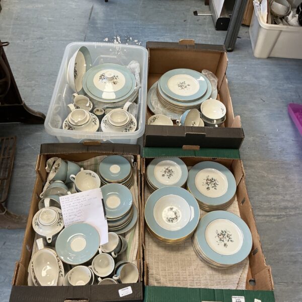 Royal Doulton Rose Elegance dinner service set on display.